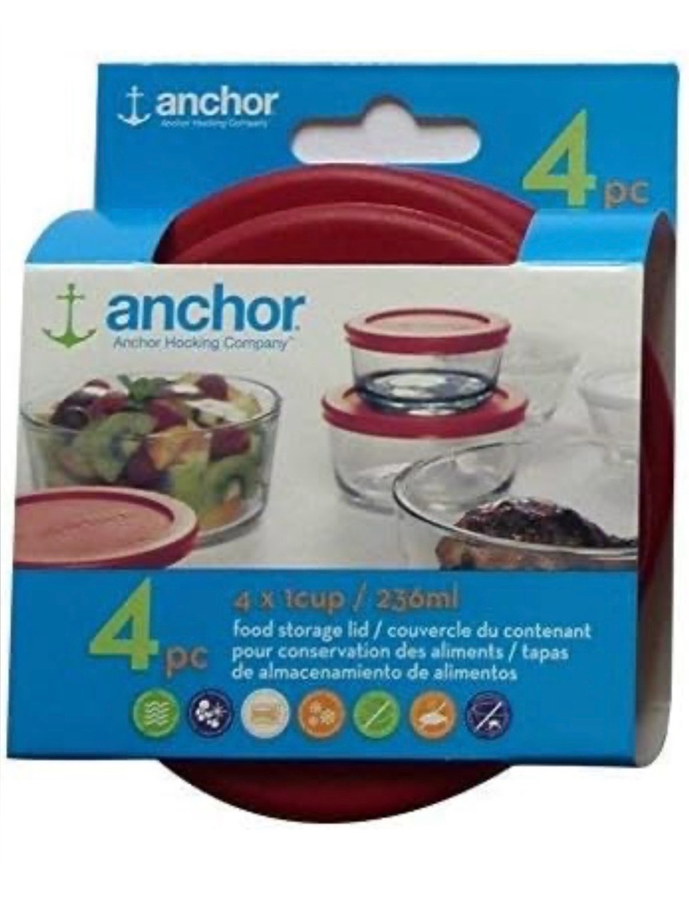 Anchor Hocking Red Food Storage Lids - 4 Pack